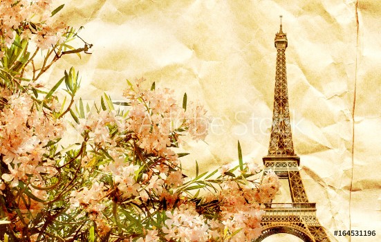 Bild på Grunge background with texture of old paper and Eiffel tower
